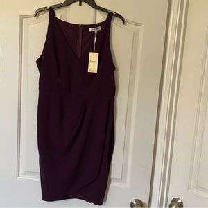 Manydress Women's L Wine Red Bodycon Sleeveless Deep V Neck Dress Wrap Ruched.